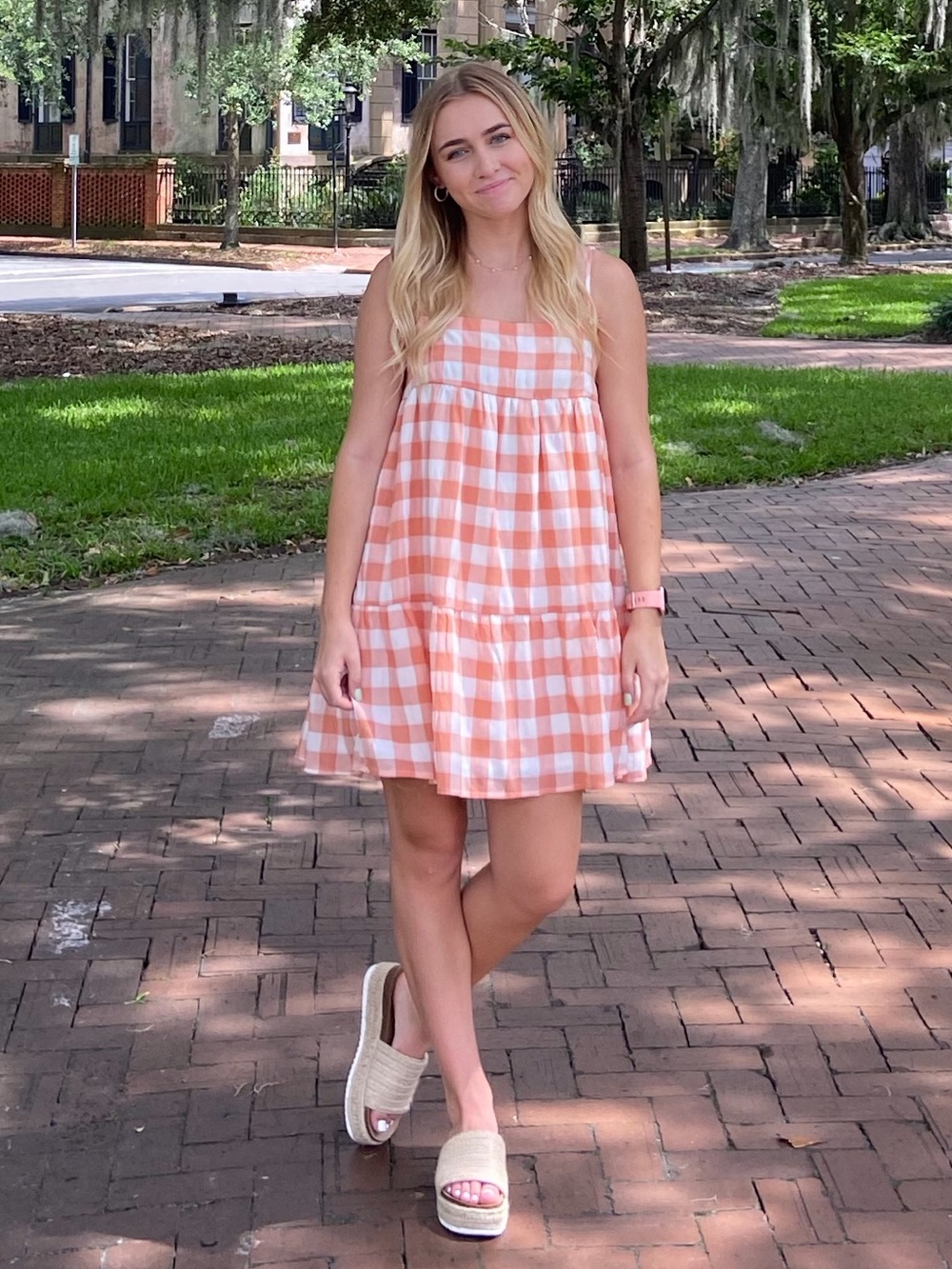 The Impeccable Pig orange & White Gingham Sundress